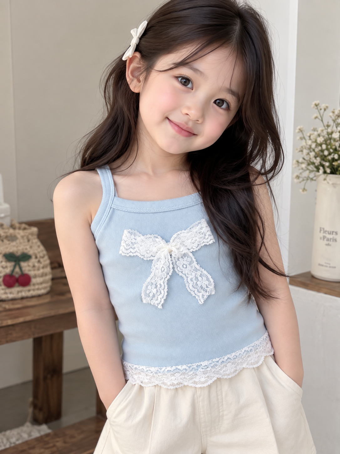 Bebe Mavi Dantel Kurdele Bluz