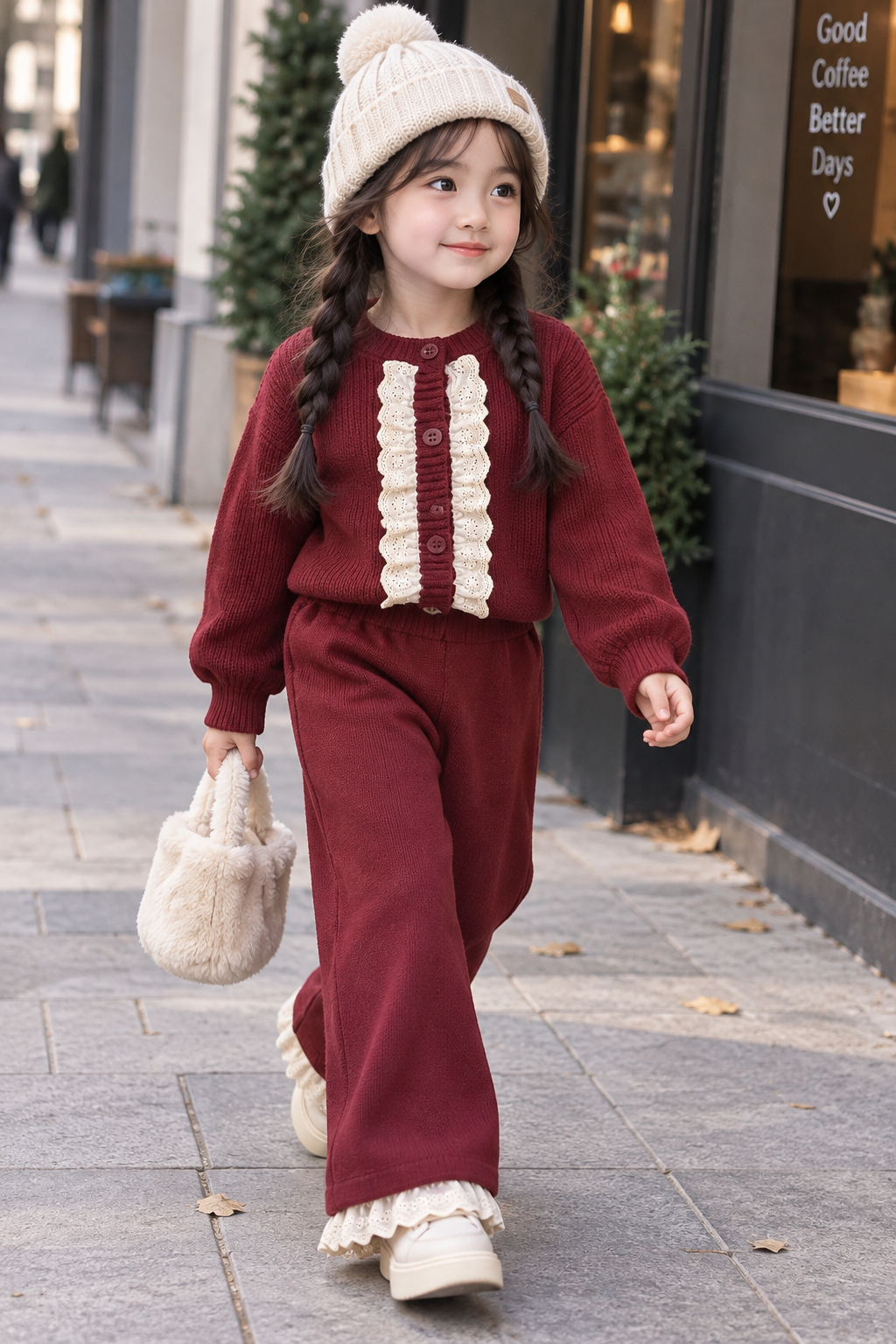 Bordo Fisto Detaylı Triko Takım