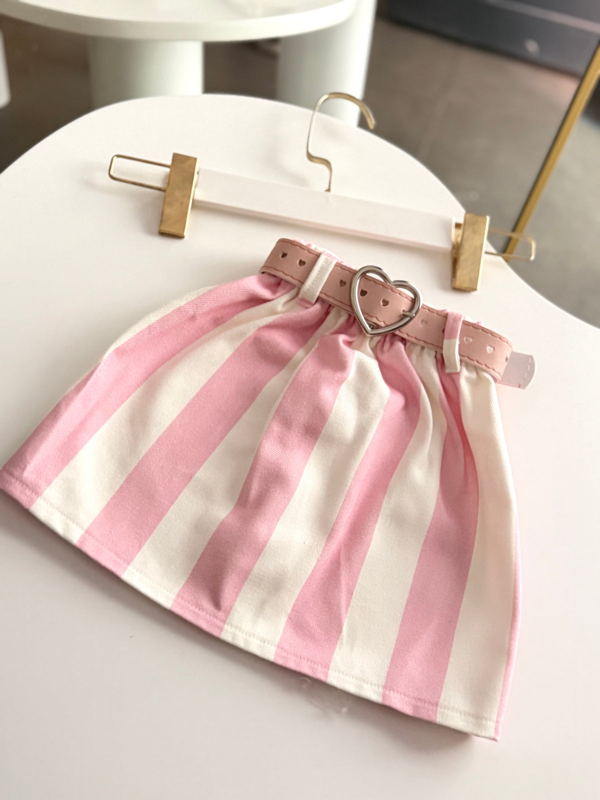 Pink/White Kemerli Denim Etek