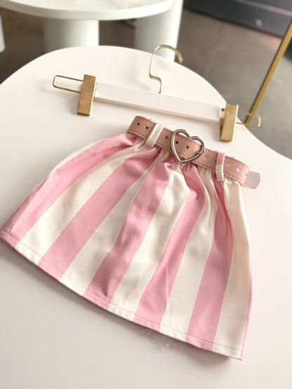 Pink/White Kemerli Denim Etek