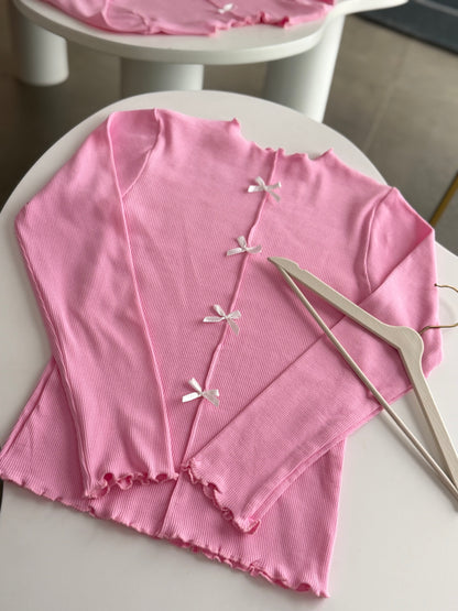 Pudra Ribbon Detaylı Bluz