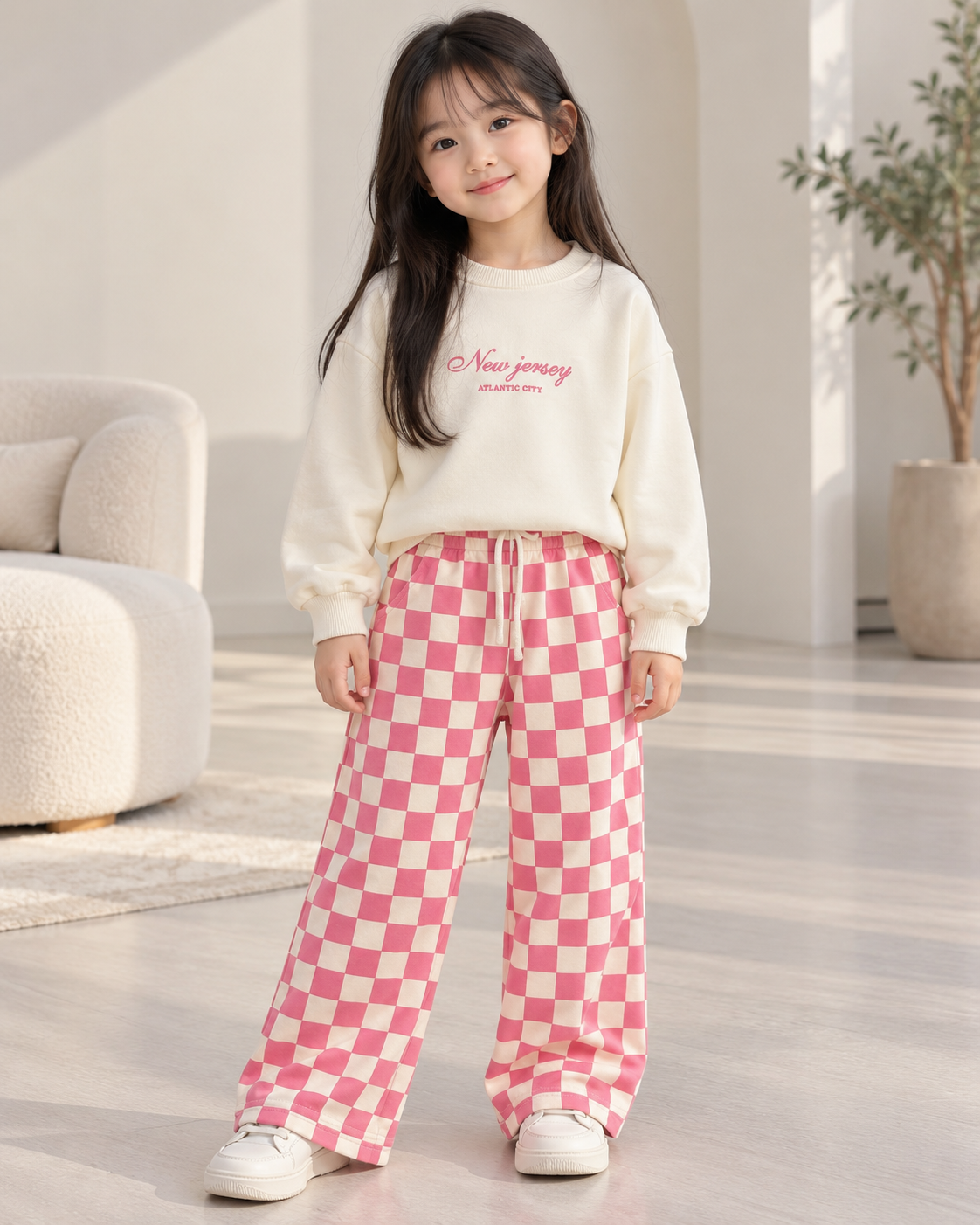 Pink White Dama Desenli Takım