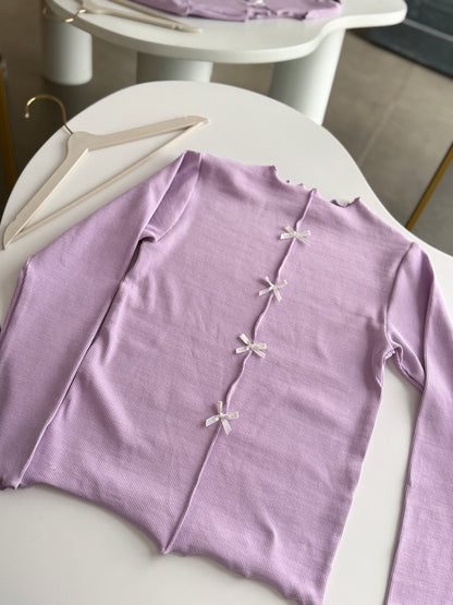 Lila Ribbon Detaylı Bluz