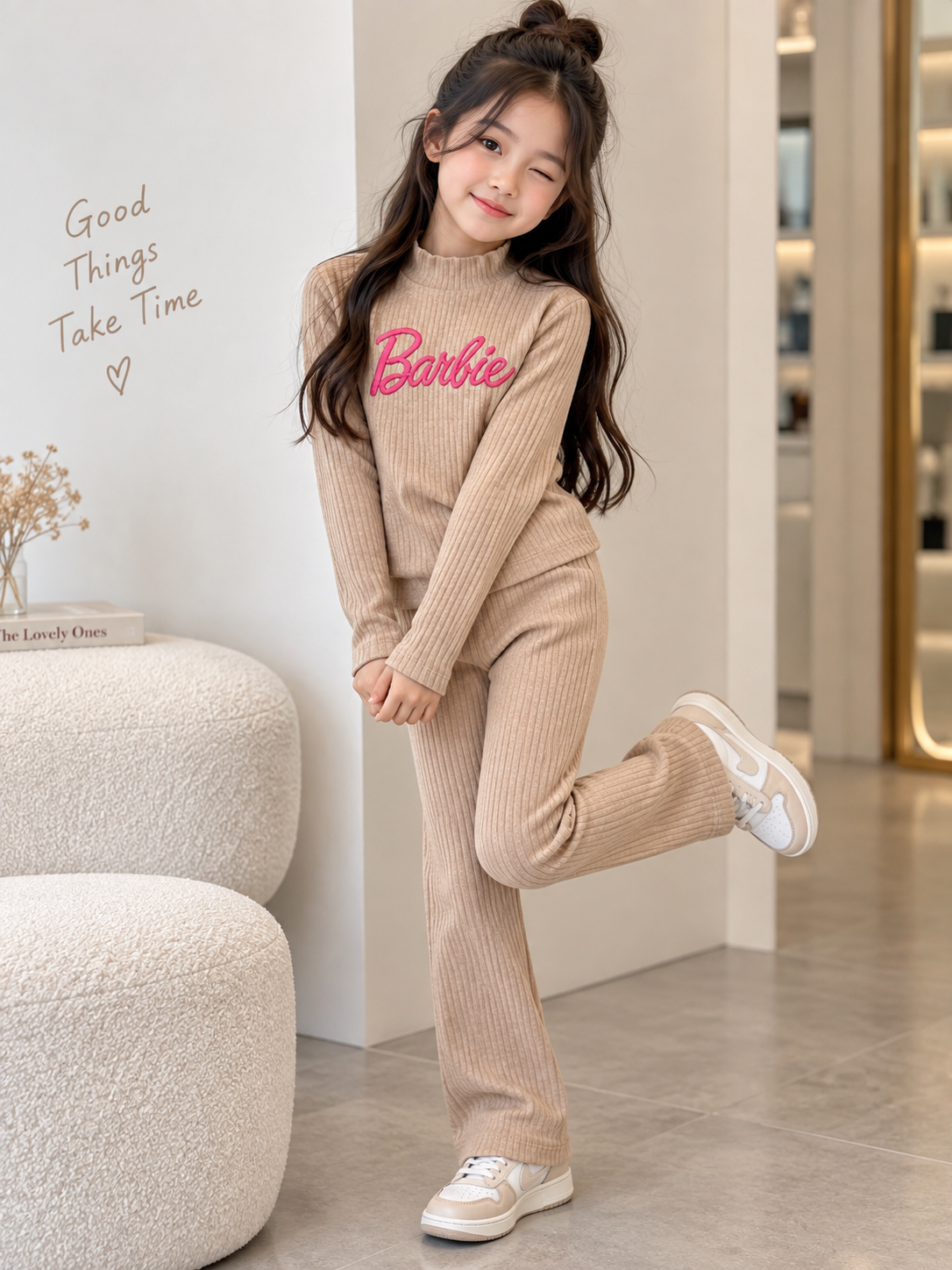 Bej Balıkçı Yaka Barbie Takım