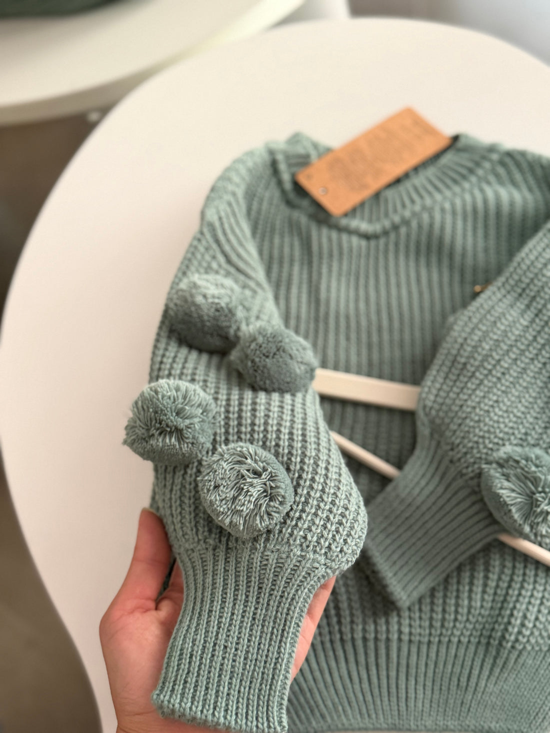 Soft Yeşil Ponponlu Triko Kazak