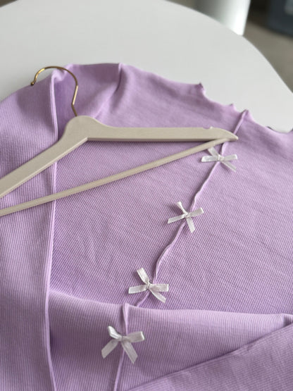 Lila Ribbon Detaylı Bluz
