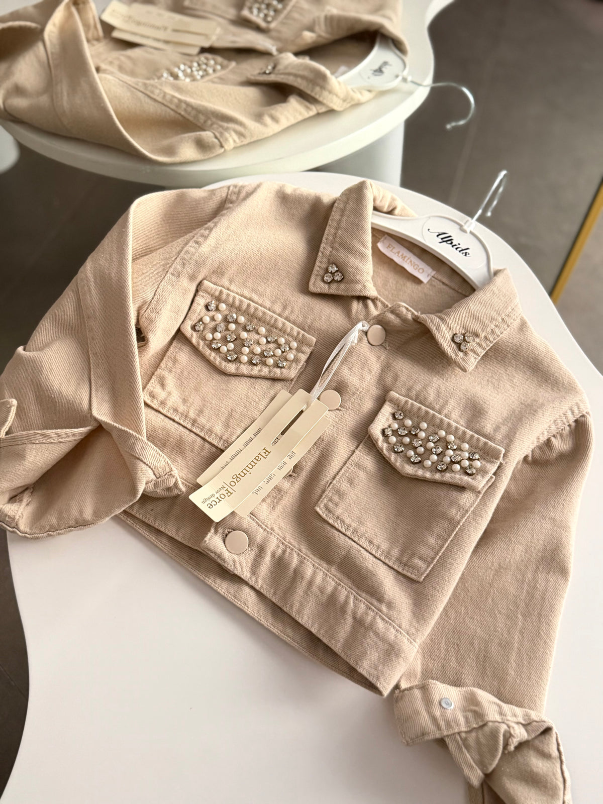 Taş İşlemeli Denim Ceket