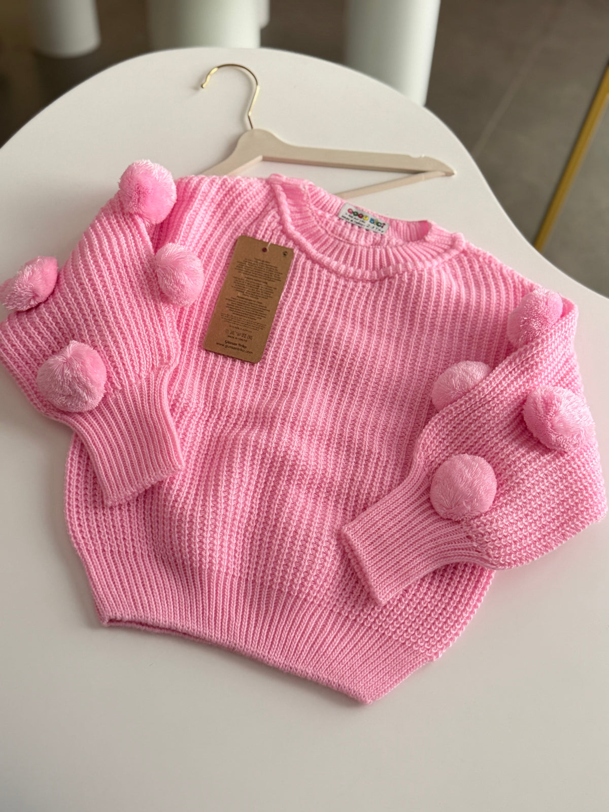 Pembe Ponponlu Triko Kazak
