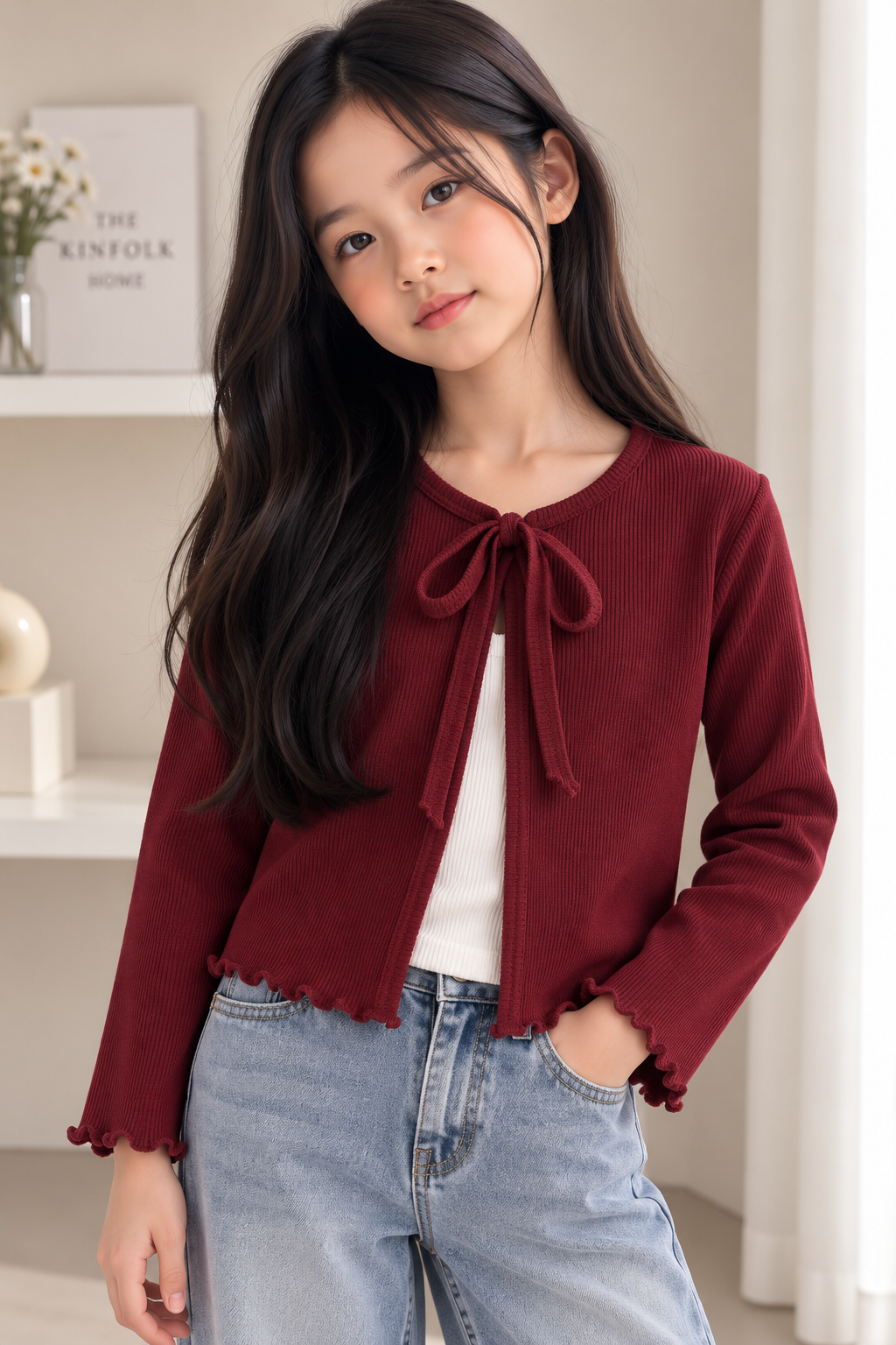 Bordo Bağcıklı Hırka