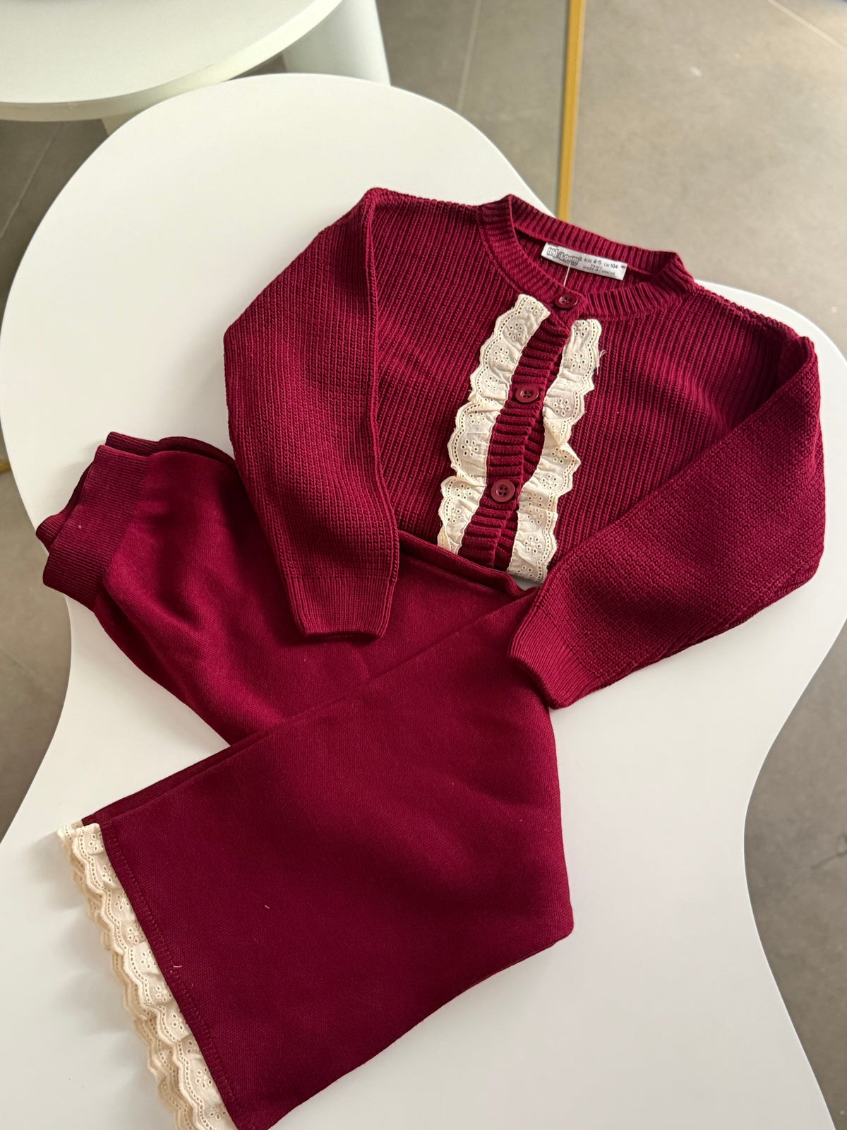 Bordo Fisto Detaylı Triko Takım