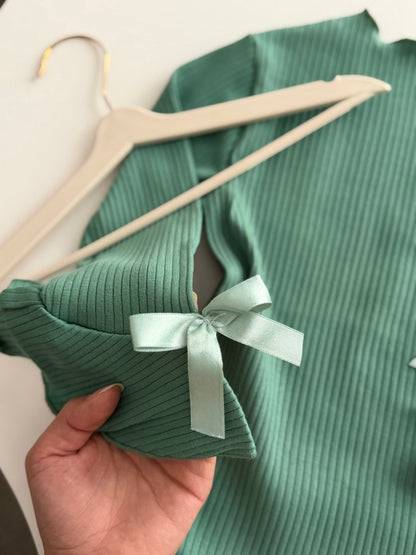 Zümrüt Yeşil Ribbon Kol Bluz