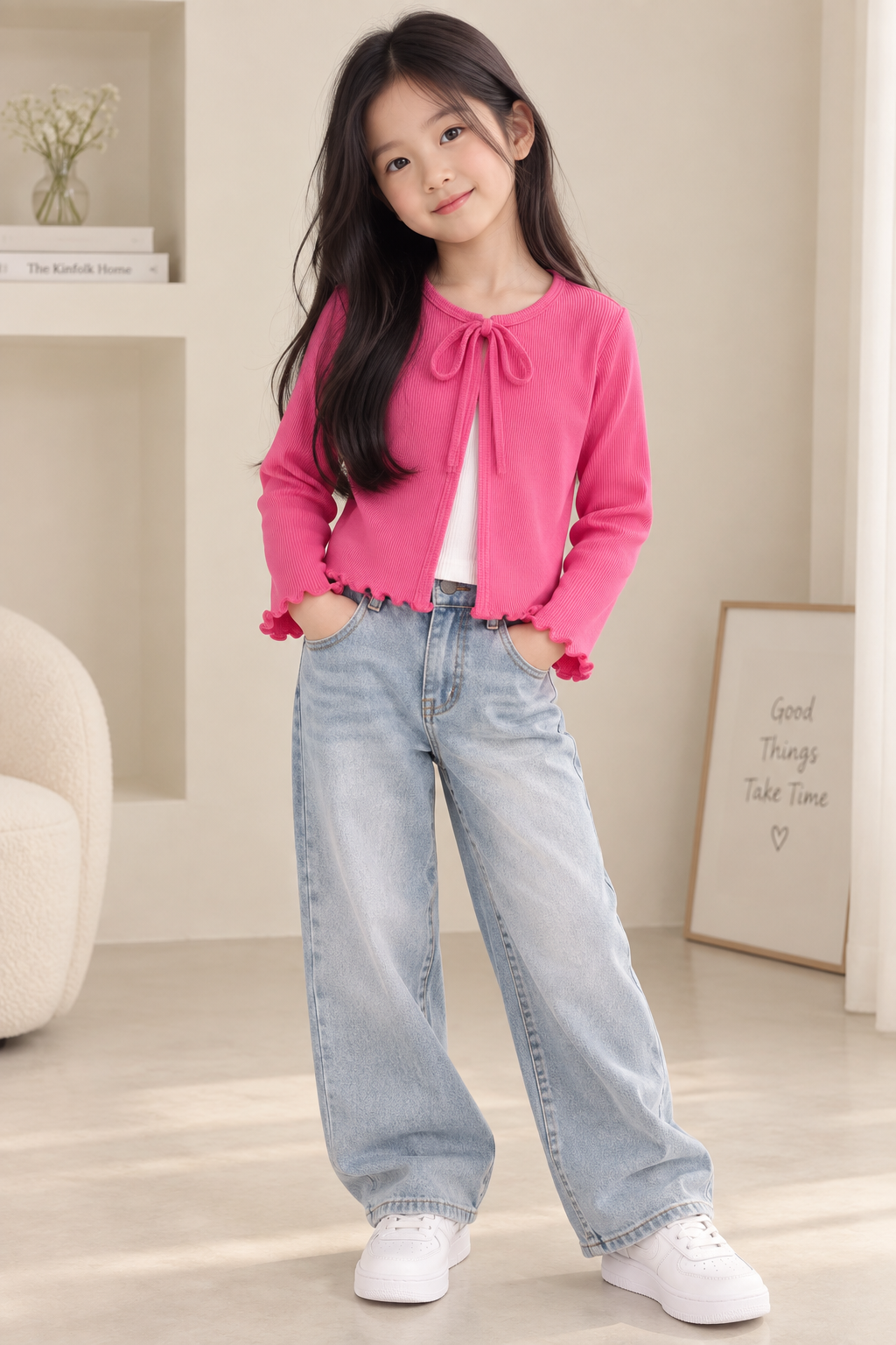 Pembe Bağcıklı Hırka