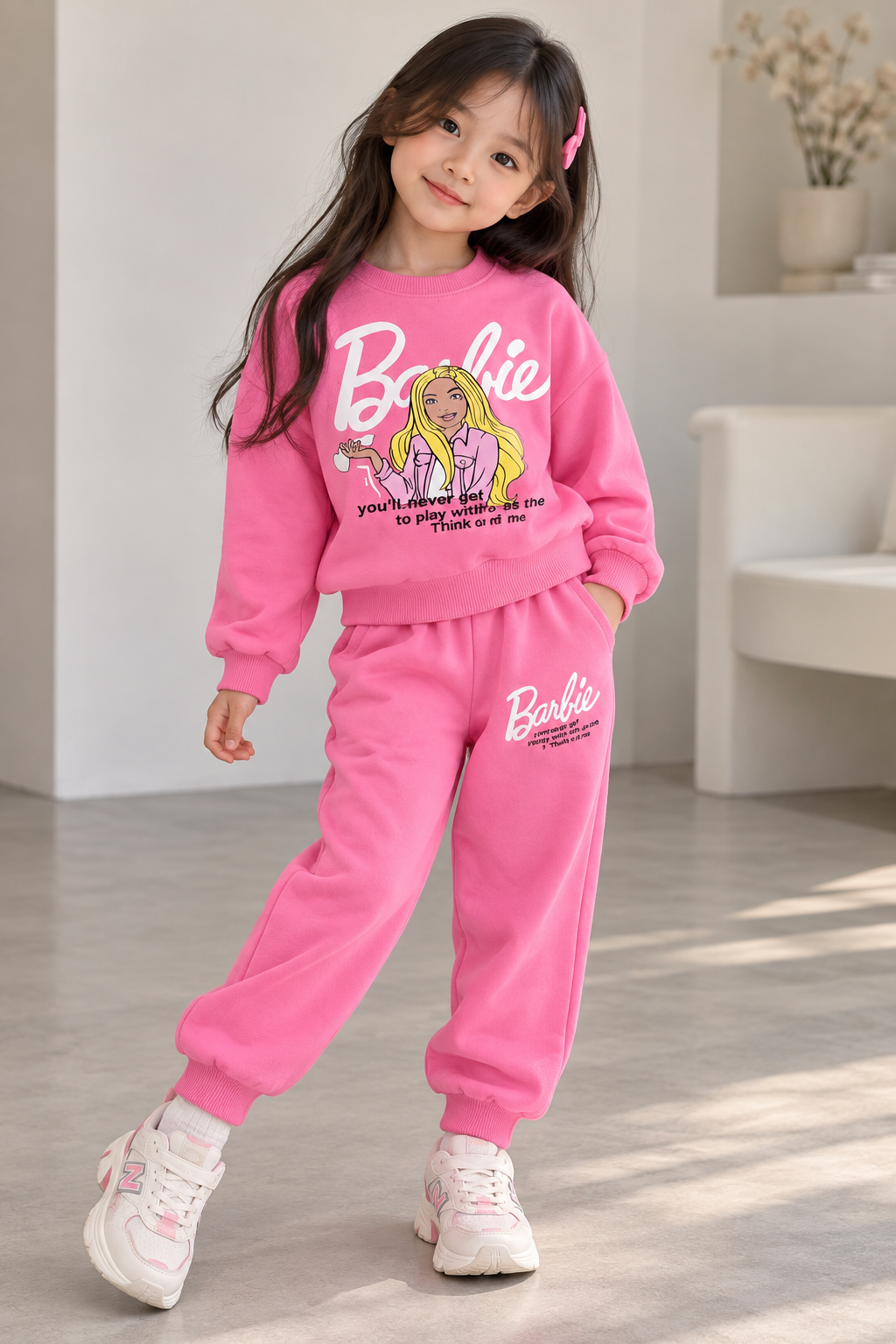 Barbie Baskılı Şeker Pembe Takım