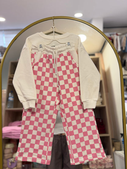Pink White Dama Desenli Takım