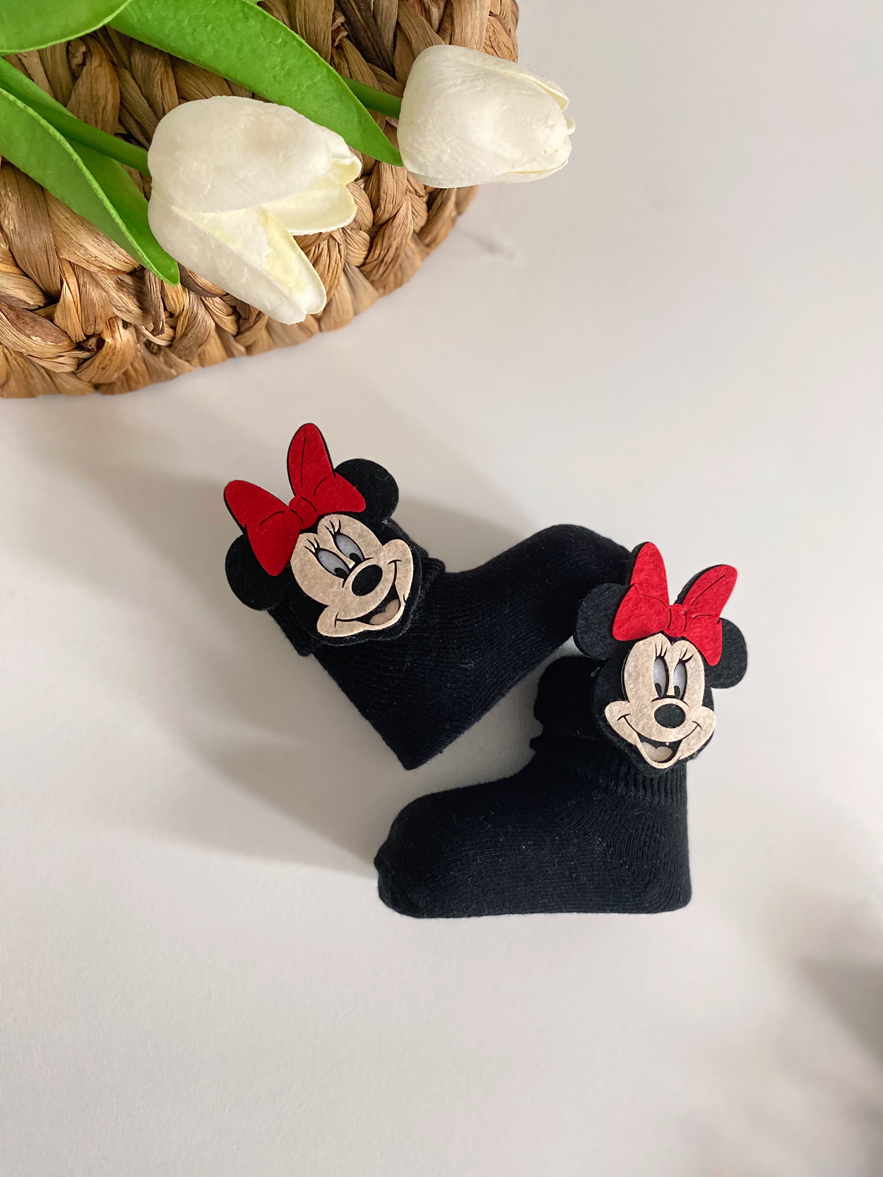 Siyah Mickey Soket Çorap