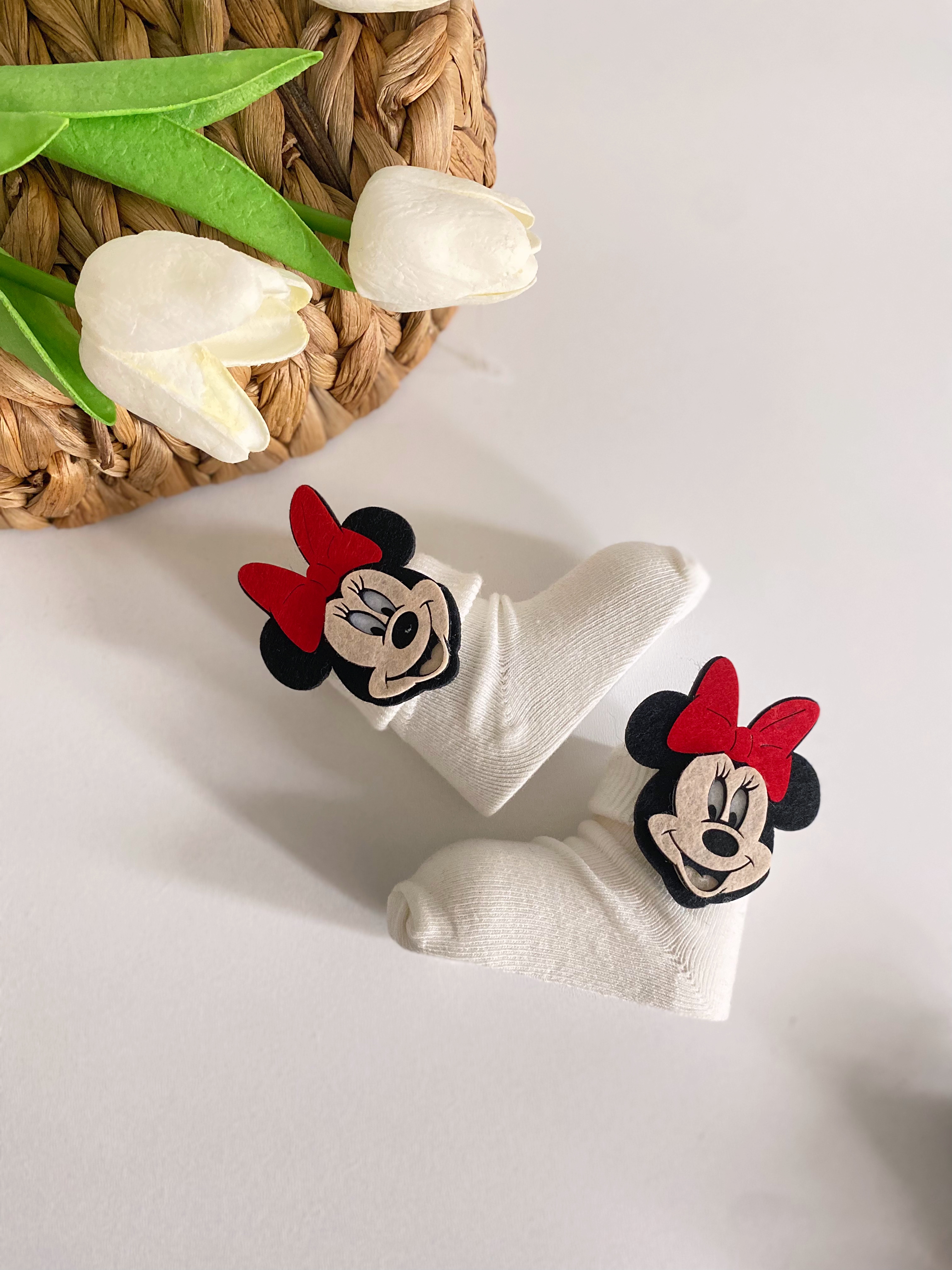 Krem Mickey Soket Çorap