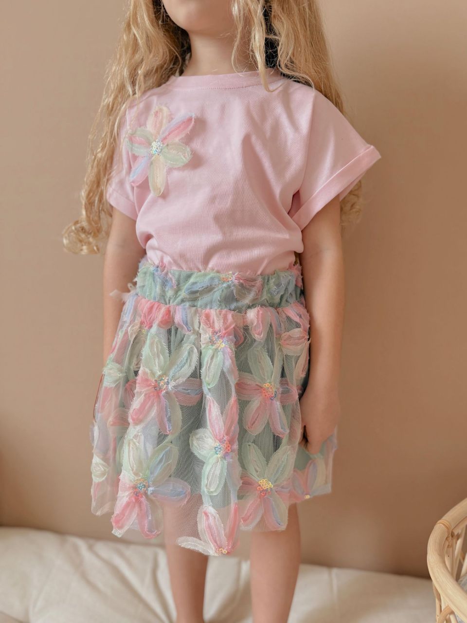 Pembe Çiçekli Tütü Kombin