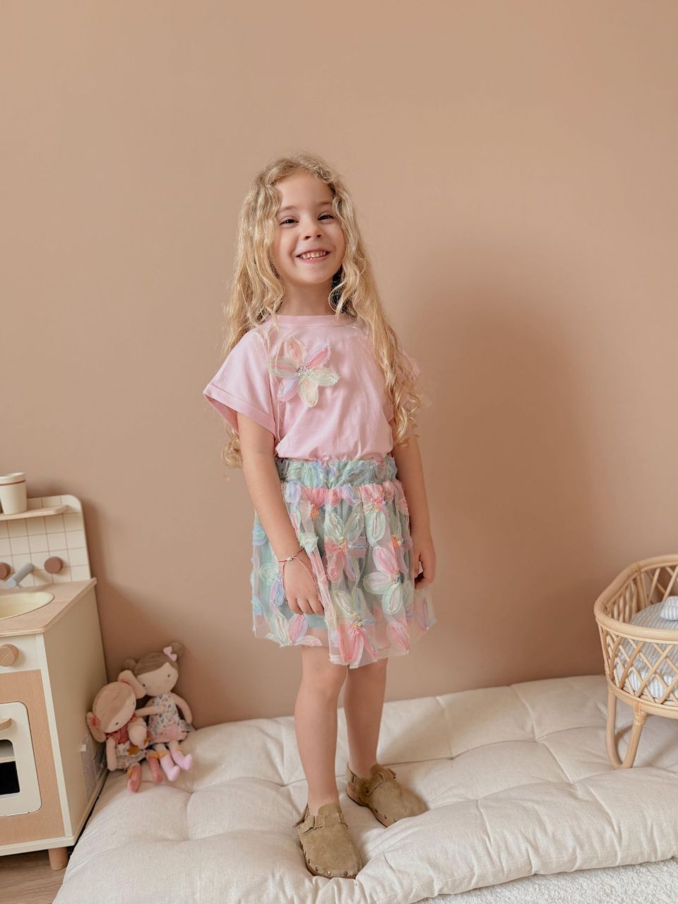 Pembe Çiçekli Tütü Kombin