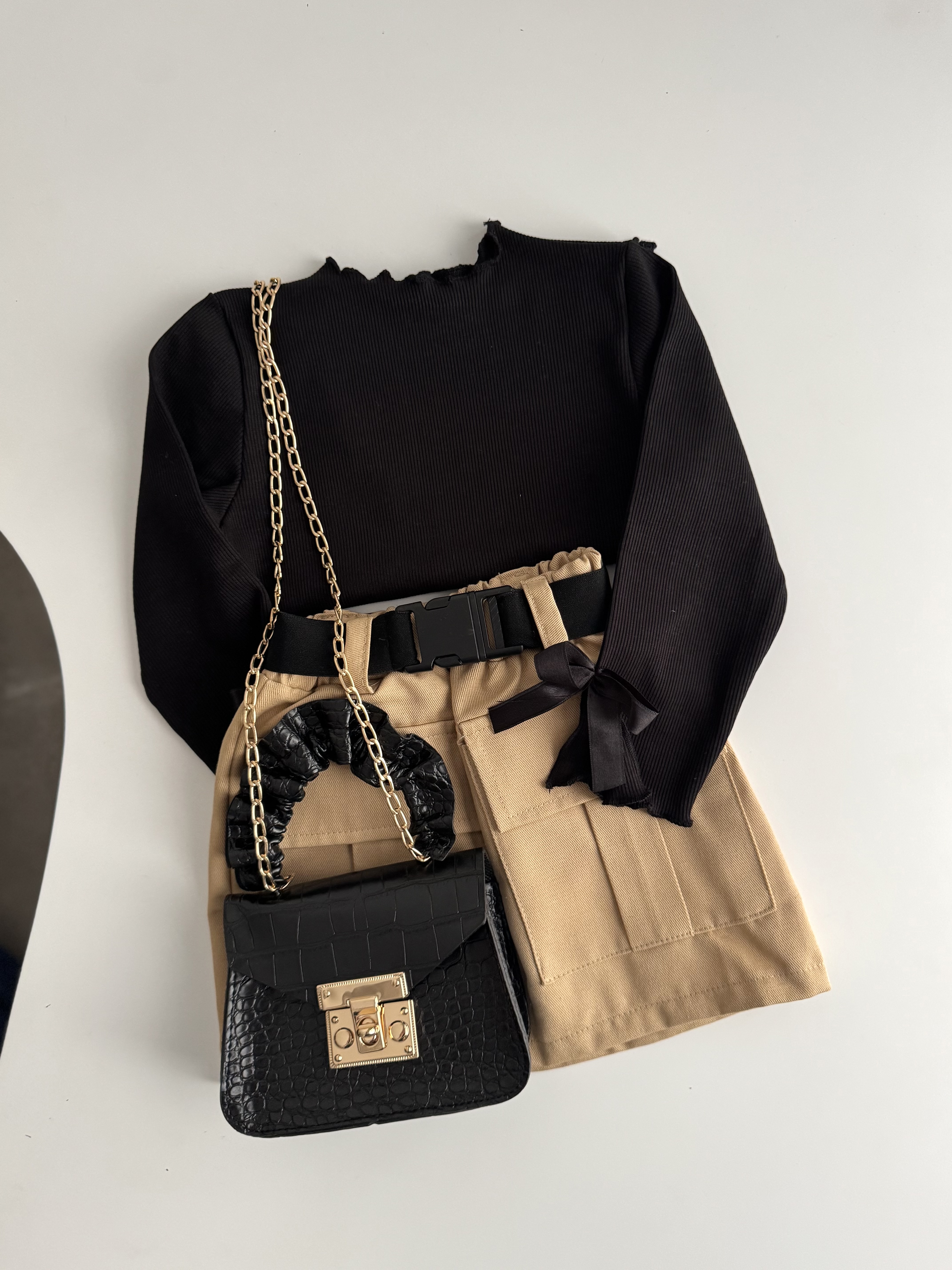 Siyah Kargo Kombin Çantalı