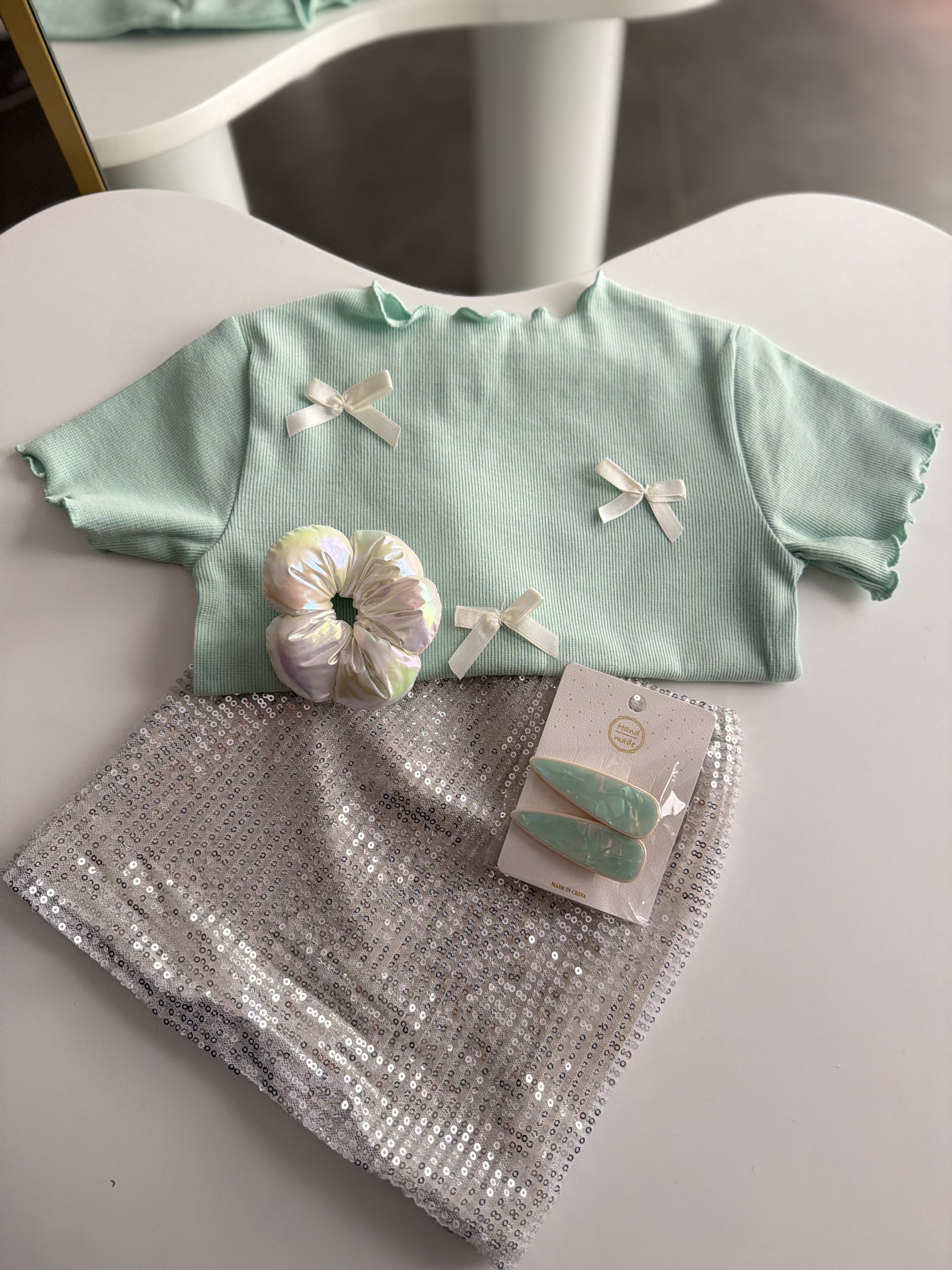 Pastel Yeşil Tokalı Takım
