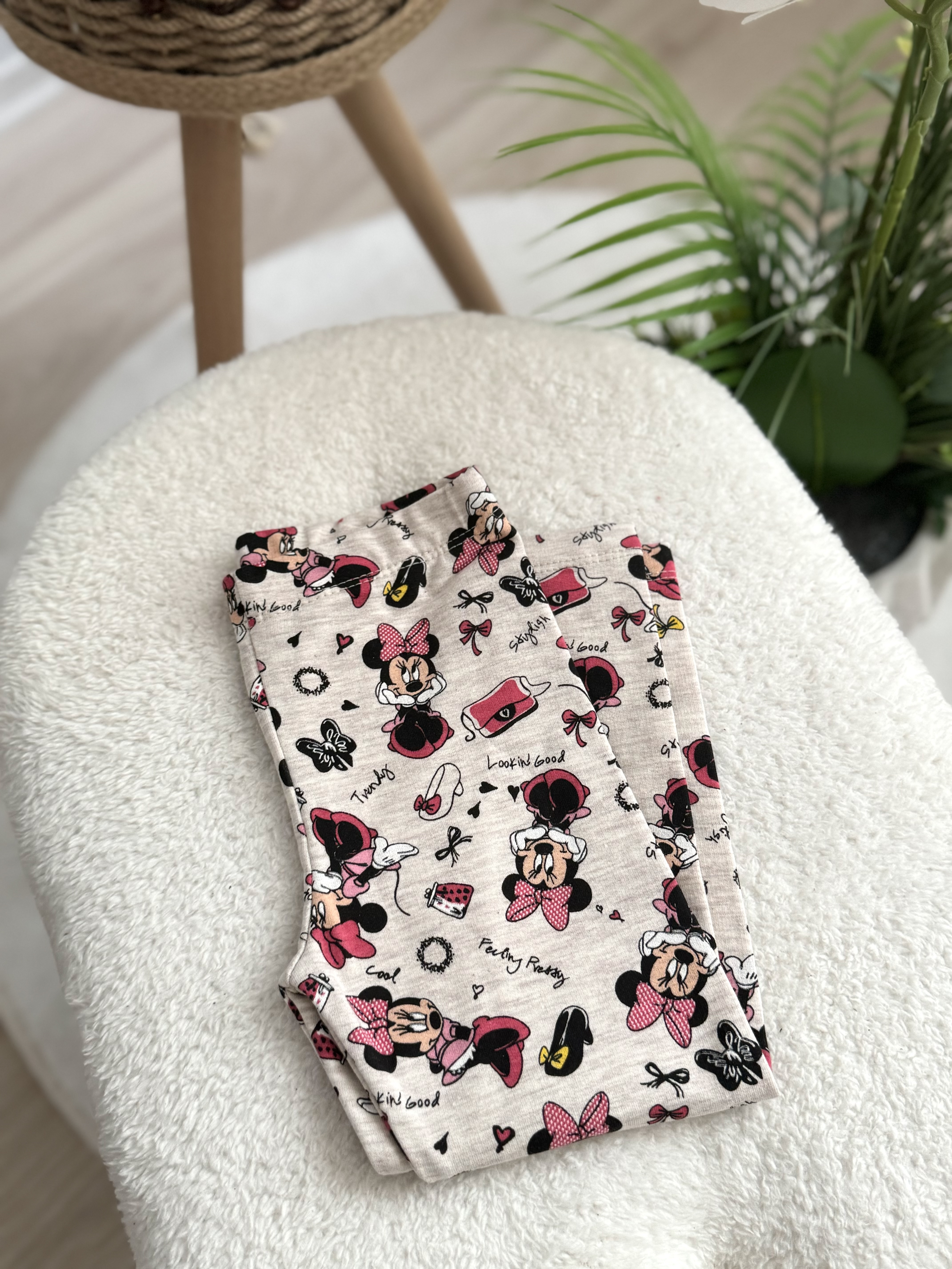 Bej Minnie Baskılı Tayt