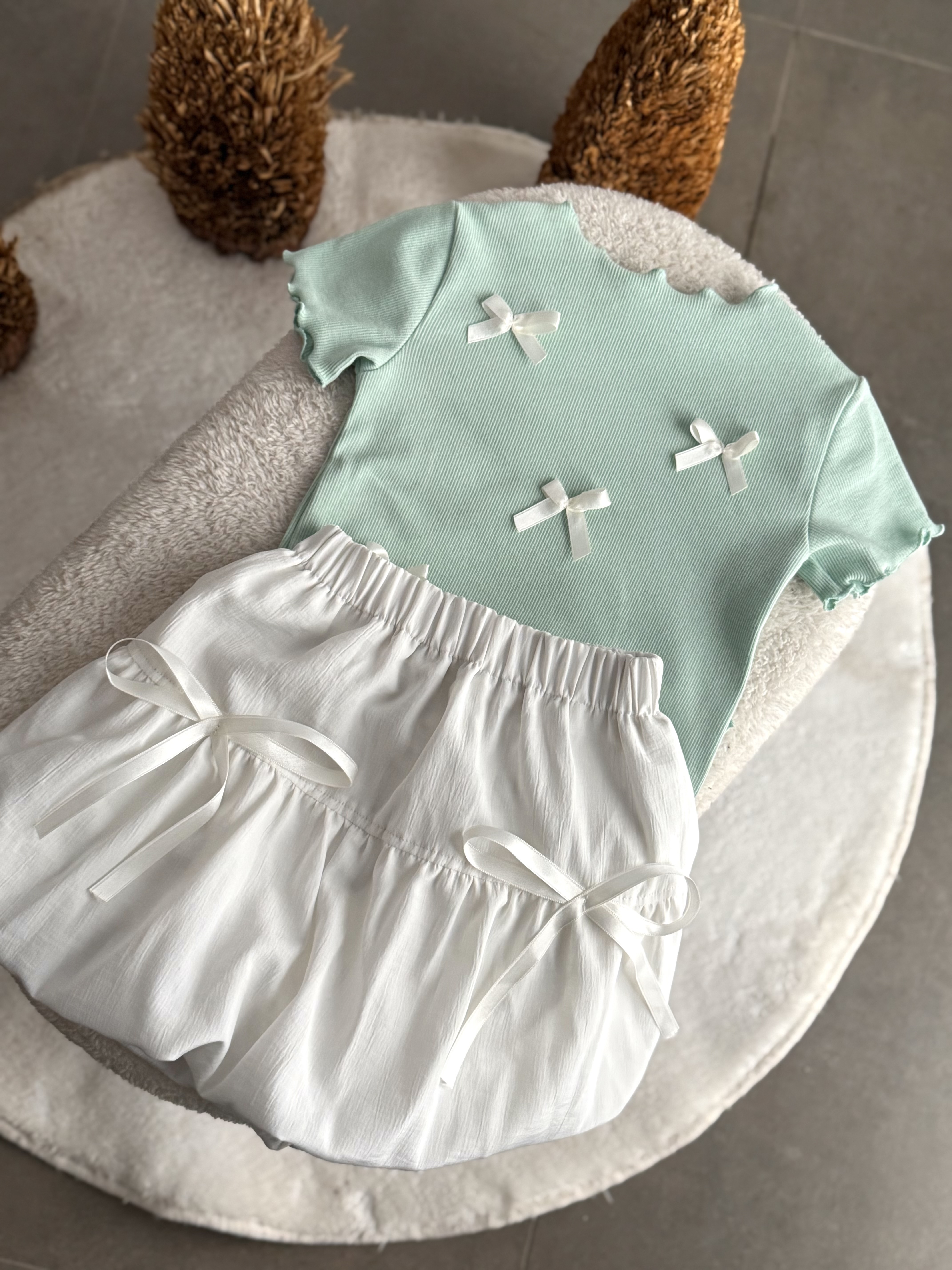 Su Yeşili Balon Etek Kombin